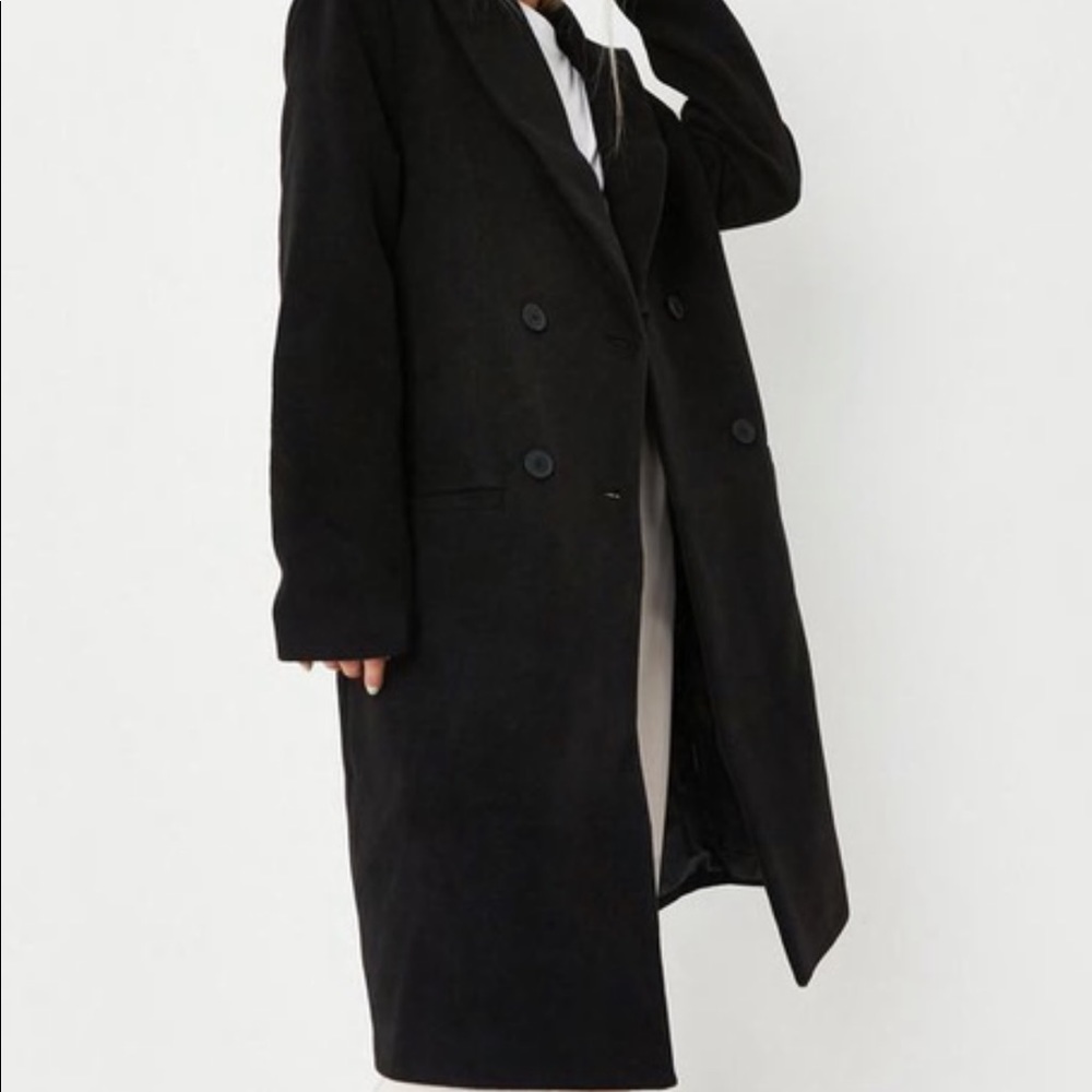 black slim double breasted longline formal coat